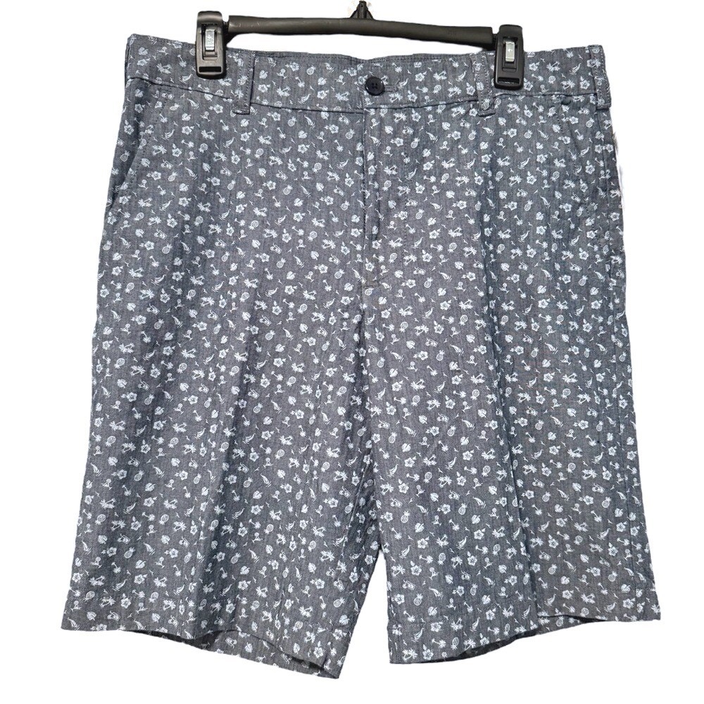 IZOD Saltwater Dockside Mens Size 32 Shorts Bijou Blue Tropical Floral Stretch